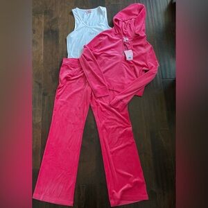 NEW Juicy Couture Party Pink 3 pc velour tracksuit L
